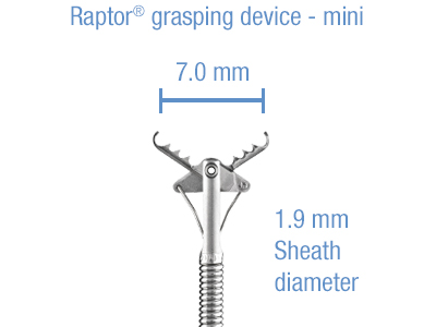 Smaller rat tooth forceps with a 7mm opening and 1.9mm sheath diameter for slim endoscopes.